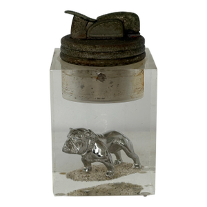 Mid 20th Century Lucite Table Lighter With Chrome Bulldog Figurine