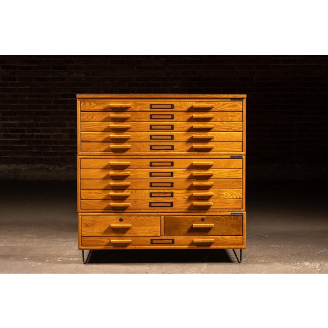 Vintage 3-Stack Flat File on Hairpin Legs by Mayline For Sale - Image 4 of 12