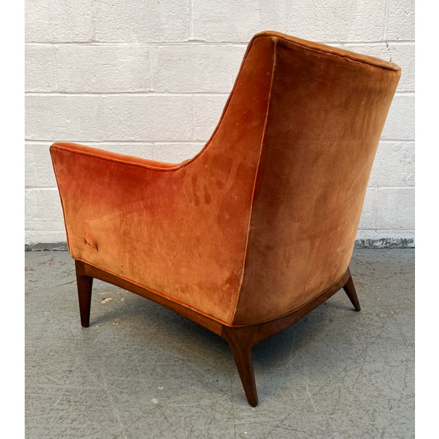 Mid-Century Modern Lounge Chair With Orange Velvet Upholstery For Sale - Image 14 of 17