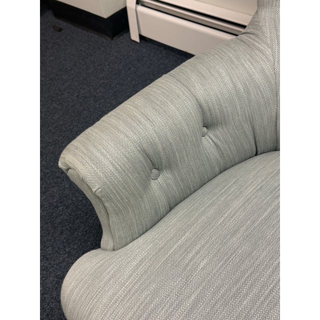 Blue Vintage English Rolled Arm Pale Blue Upholstered Chair For Sale - Image 8 of 9