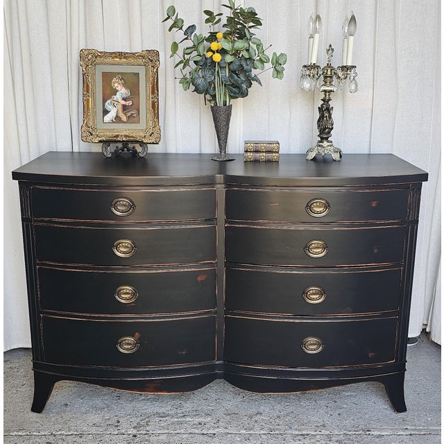 Drexel Dresser, Double Dresser. Circa 1950's piece, 8 drawers that add plenty of storage space. Original ornate brass...