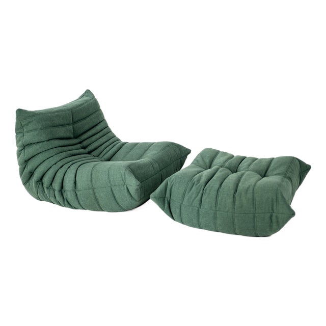 Set of Togo Lounge Chair and Teal Fabric by Michel Ducaroy for Ligne Roset, 1973 For Sale