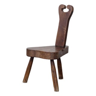 1950s French Brutalist Carved Wood Tripod Chair For Sale