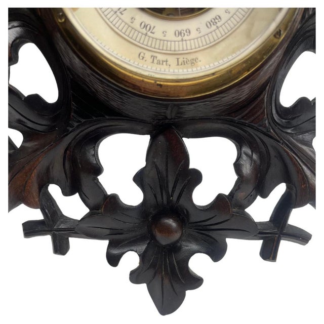 Brown Wall-Mounted Weather Station in Carved Walnut, 1910 For Sale - Image 8 of 15