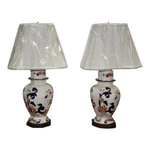 1970s Mason's Ironstone Blue Mandalay Lamps - A Pair