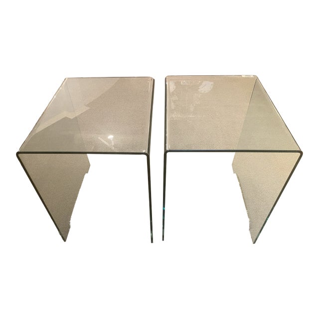 Late 20th Century Pair of Glass Waterfall End Tables For Sale