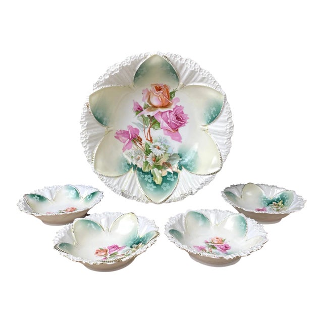 r.s. Prussia Roses and Daisies Berry Bowl Set of 5 - Antique Serving Pieces For Sale