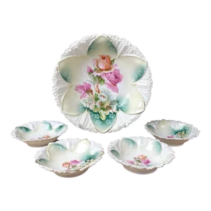 r.s. Prussia Roses and Daisies Berry Bowl Set of 5 - Antique Serving Pieces