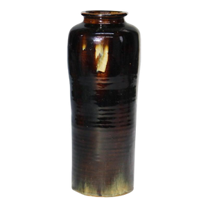 Large Antique Japanese Meiji Tiger’s Eye Glazed Pottery Vase, Signed, C1910