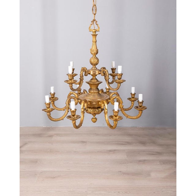 20th Century Classic Twelve-Light Gilded Bronze Chandelier, 1950s For Sale - Image 16 of 16