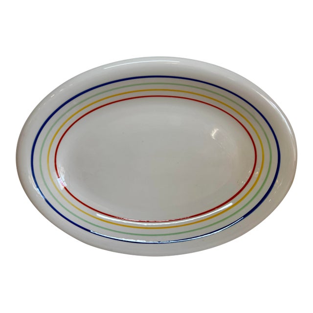 Mid 20th Century Mid-Century Modern Italian Hand-Painted Pottery Platter by Primula, Rainbow Striped For Sale