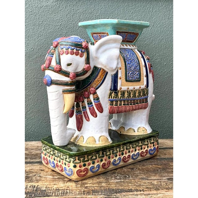 Mid-Century Modern Vintage Ceramic Elephant Low Stool For Sale - Image 3 of 12