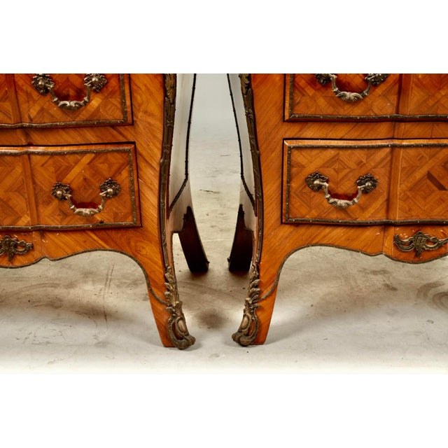Pair of Red Marble-Top Parquetry Petite Commodes Nightstands For Sale - Image 4 of 15