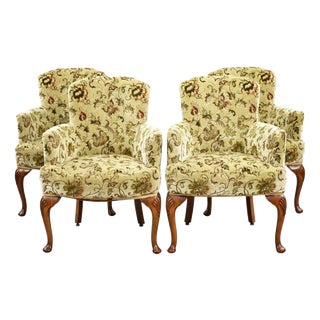 Queen Anne Walnut Armchairs, 1920, Set of 4 For Sale