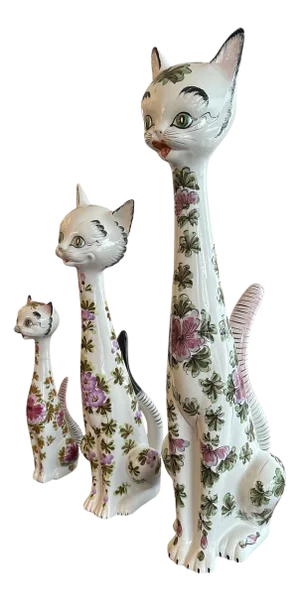 Vintage Italian Hand-Painted Ceramic Cats, 1950s, Set of 3