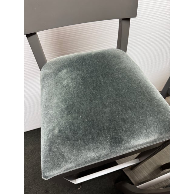 Late 20th Century Custom Design Wood + Mohair Barstools, Set of Three For Sale - Image 5 of 12