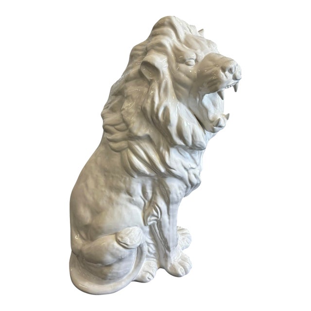 1970s Vintage Blanc De Chine Large Ceramic Lion Statue For Sale