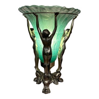 Art Deco Women Figures Holding Vase Table Lamp For Sale