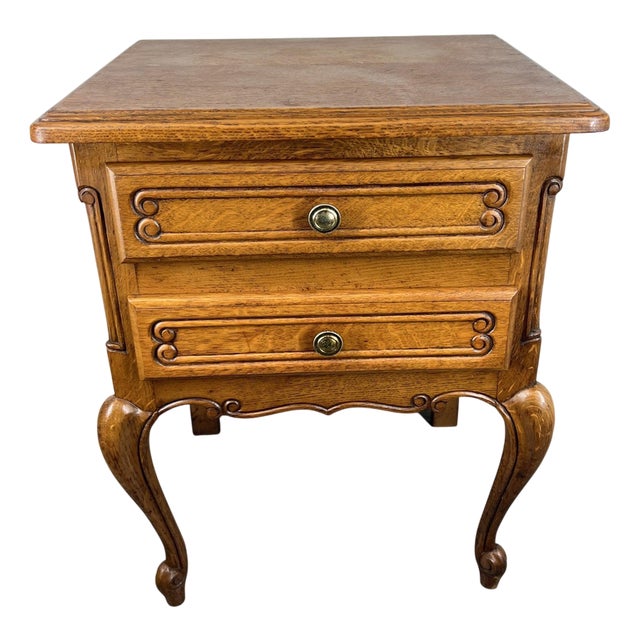 Vintage French Louis XVI Carved Oak Nightstand For Sale