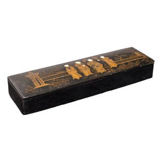 Antique Calligrapher's Pen Box, Lacquered, Quill Case, Chinoiserie, Victorian For Sale