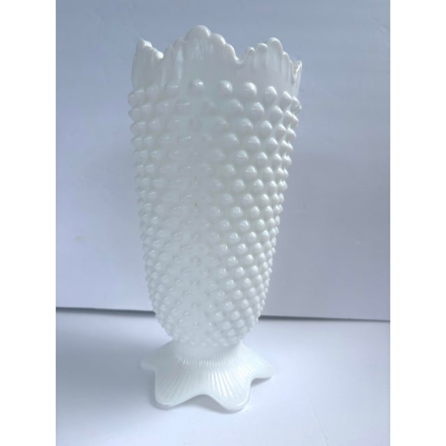 Glass Vintage Fenton White Hobnail Milk Glass Vase & Large Centerpiece Bowl – Set of 2 For Sale - Image 7 of 11
