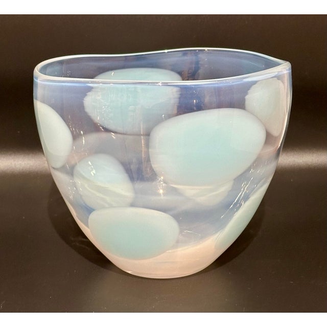 Glass Jeff Zimmerman for Tiffany & Co. Handblown Aqua Art Glass Bowl For Sale - Image 7 of 9