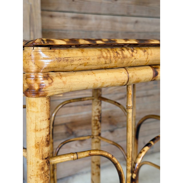 Vintage Brighton Pavilion Style Scorched Bamboo Plant Stand or Side Table For Sale - Image 9 of 11
