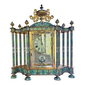 Stunning Vintage Cloisonné Champleve’ Enamel Colonnade Mantel Clock