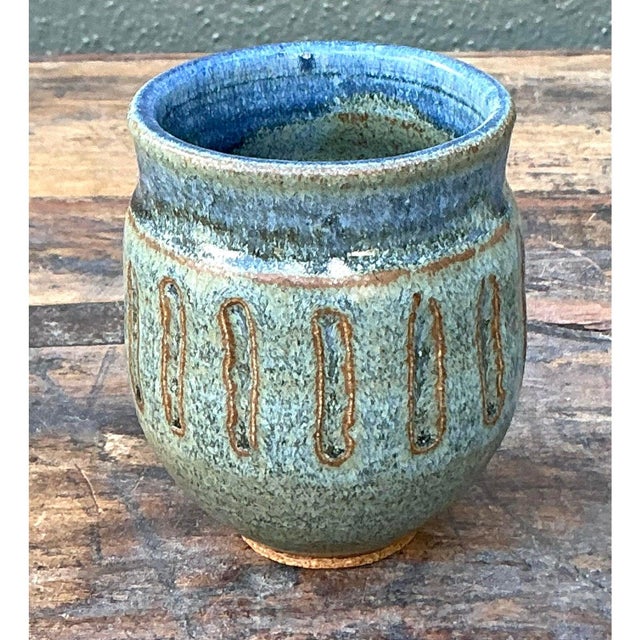 Ceramic Vintage Boho Original Studio Pottery Small Vase For Sale - Image 7 of 11