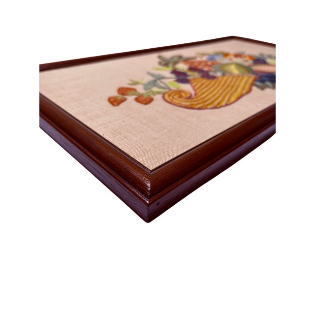 Mid 20th Century Vintage, Handmade Cornucopia Crewel Artwork For Sale - Image 5 of 7