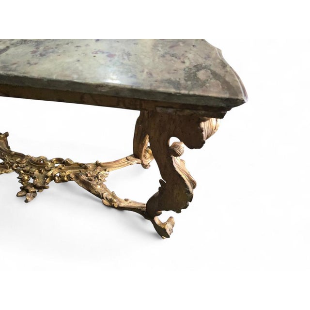 Gold Italian Giltwood Console Table with Marble Top, 1750 For Sale - Image 8 of 13