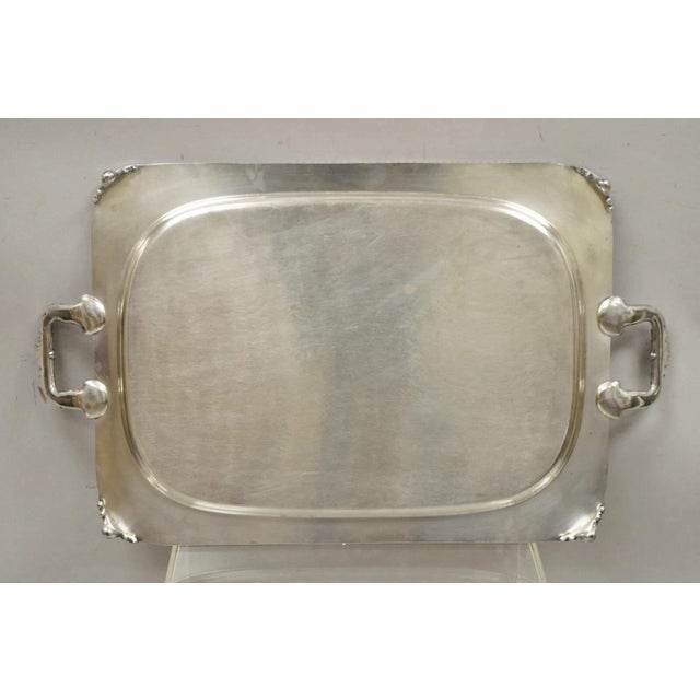 Silver Vintage English Victorian Twin Handle Silver Plated Bar Serving Platter Tray For Sale - Image 8 of 11