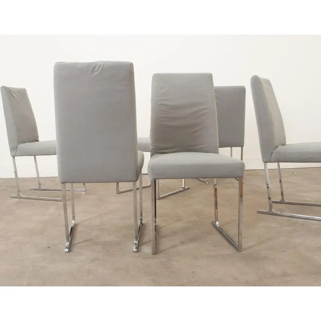Modern Chrome Sled Base Dining Chairs - Set of 6 For Sale - Image 12 of 12