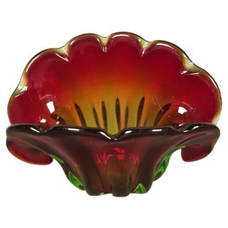 Vintage Red and Green Murano Glass Bowl For Sale