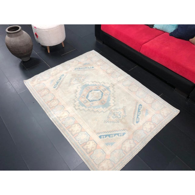 1960s 1960s Vintage Ethnic Turkish Handmade Wool Faded Rug For Sale - Image 5 of 11