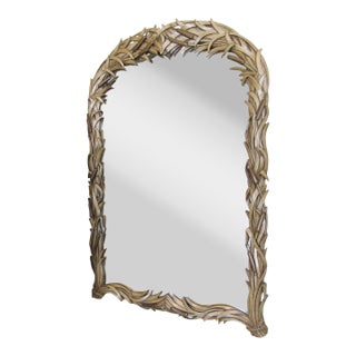 Rare Large Cattail Circa 1960s Italian Hand Carved Wood Mirror, Hollywood Regency For Sale