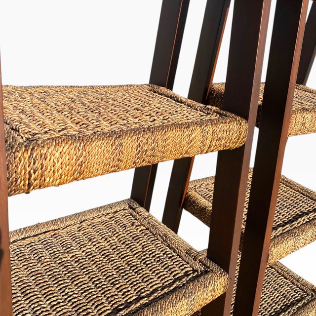 Wood Pair of Mid-Century Wood and Woven Rush Etageres, 20th Century For Sale - Image 7 of 18