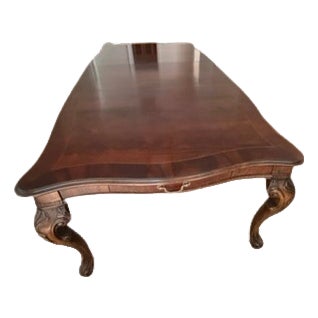 Vintage Henredon Carved Dining Table for 10 With 2 Silverware Drawers For Sale