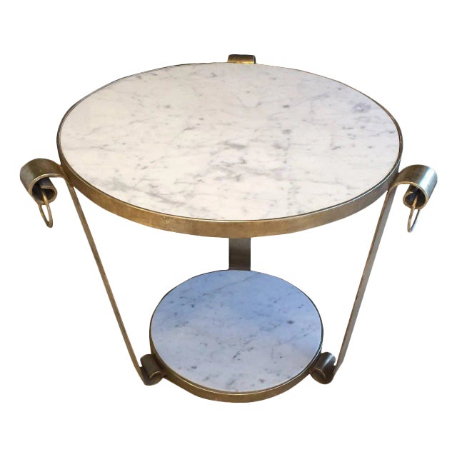 White Gold Leaf & Marble Wrought Iron Table For Sale