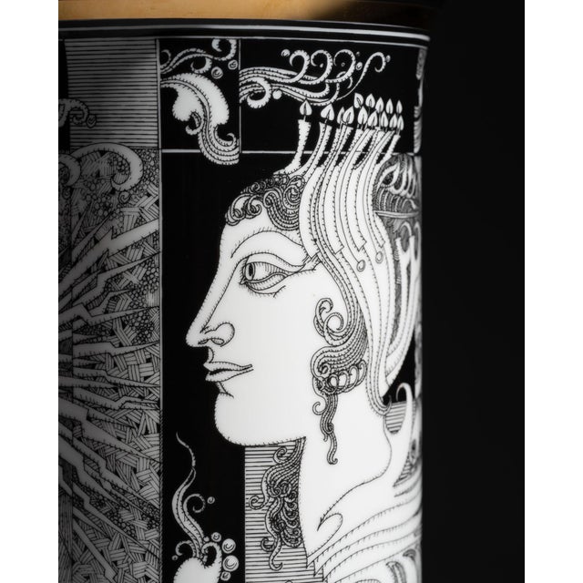 Tall Vintage Black and White Graphic Art Vase, 1970s For Sale - Image 6 of 9