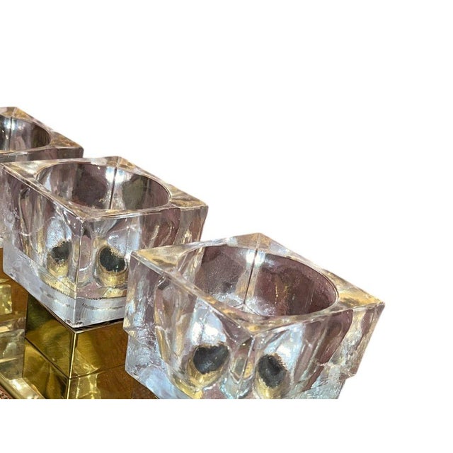Gaetano Sciolari 1960s Italian Sciolari Murano Glass Cubes & Brass Sconces - Set of Six For Sale - Image 4 of 7