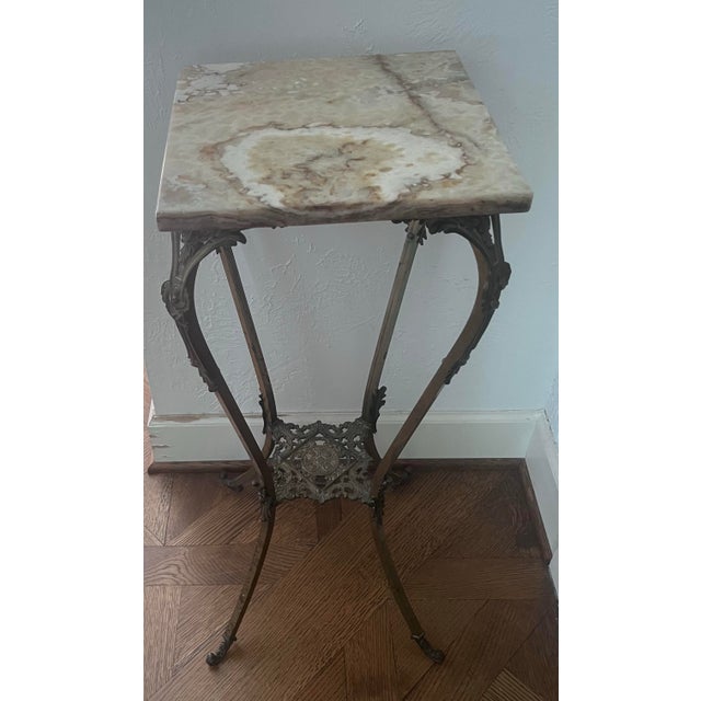Victorian Two Tier Brass Plant Stand With Onyx Top For Sale In Dallas - Image 6 of 10