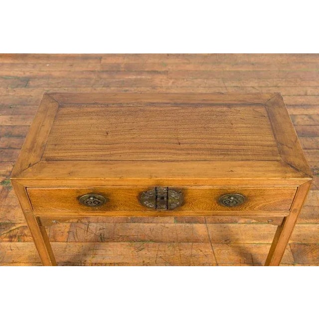Early 20th Century Chinese Late Qing Dynasty Elm Desk with Two Drawers & Ornate Brass Hardware For Sale - Image 11 of 13
