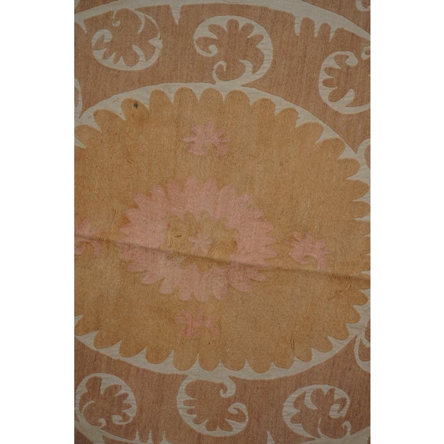 Suzani Tapestry - Faded Uzbek Table Cloth - Tribal Embroidery Wall Decor 4'5'' X 4'6'' For Sale - Image 10 of 13