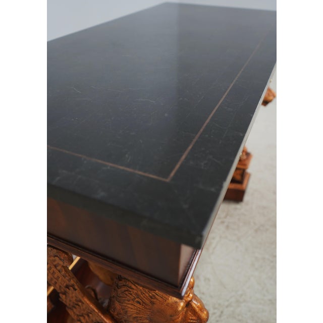Brown Maitland Smith Mahogany & Giltwood Marble Top Console For Sale - Image 8 of 17