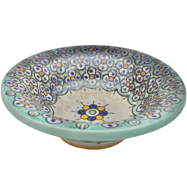 Antique Orange & Teal Andalusian-Patterned Ceramic Bowl For Sale In New York - Image 6 of 10