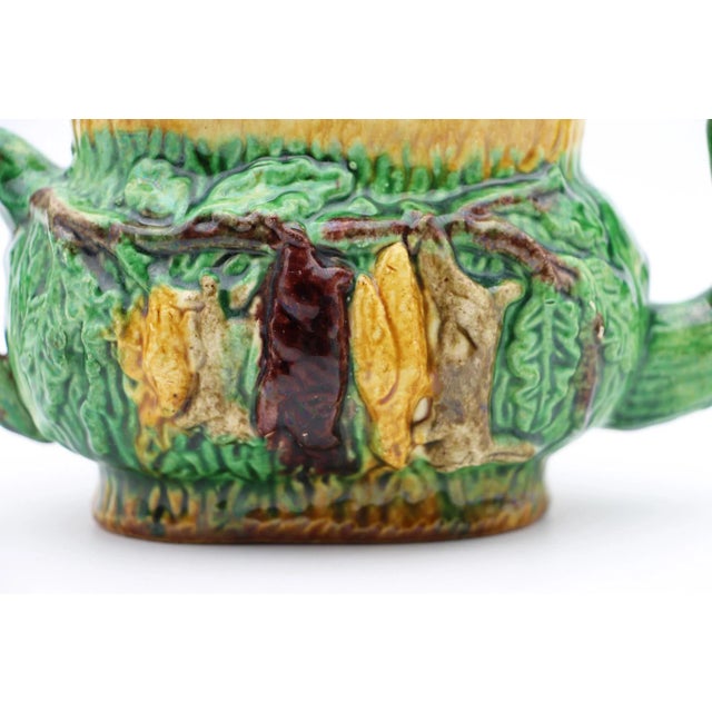 1900s Portuguese Palissy Ware Faux Bois Hunting Tea Pot, Antique For Sale - Image 6 of 13