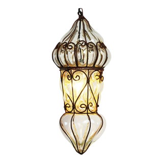 Medium Venetian Glass & Iron Lantern For Sale