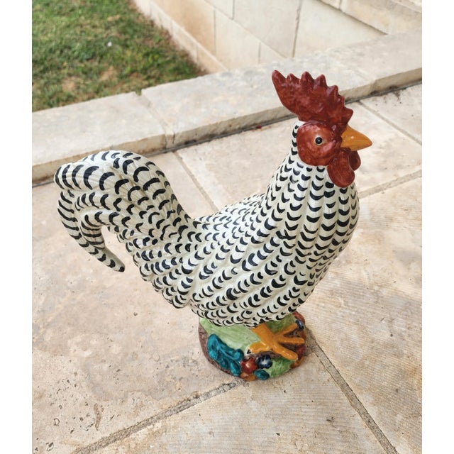 Great looking vintage Italian Majolica style rooster standing on fruit.