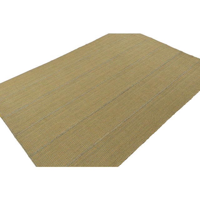 Modern 2010s Rug & Kilim’s Contemporary Kilim Rug in Mustard With Sky Blue Stripes For Sale - Image 3 of 8